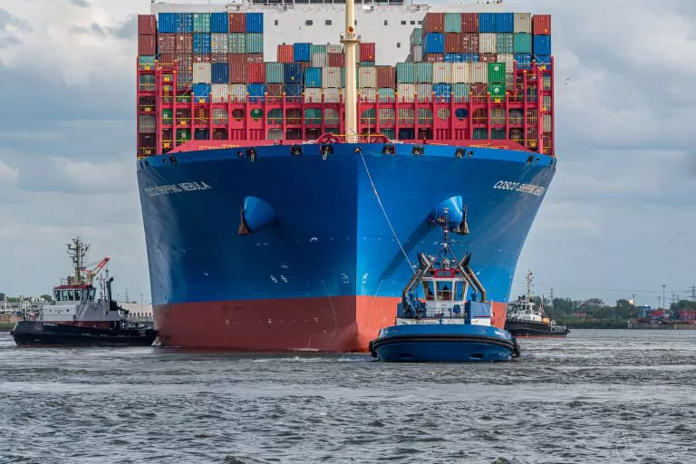 Containerschiff mit Schleppern